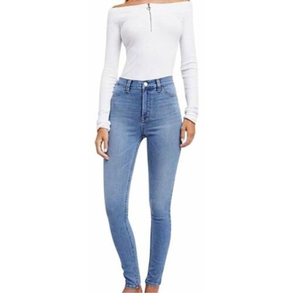 Free People Blue Denim High Rise Long and Lean Jean Skinny Jegging Size 26 Short - Picture 1 of 11